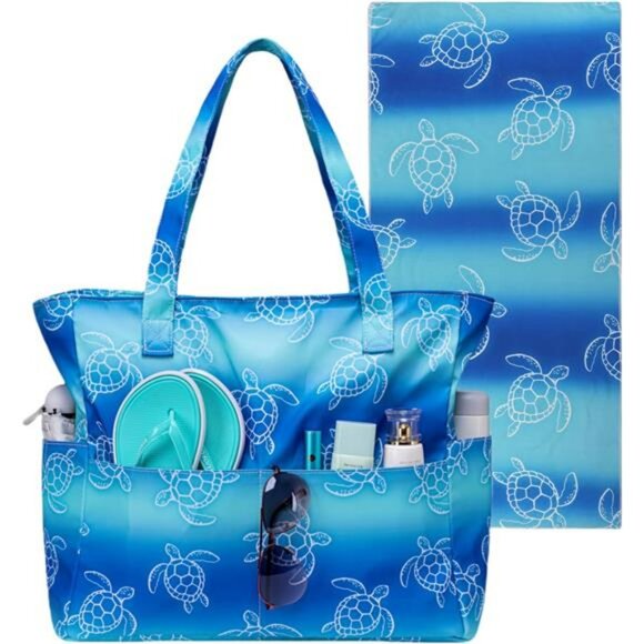 Waterproof Extra Large Beach Tote Bag with Wet Compartment Travel Gym Pool - Picture 1 of 7